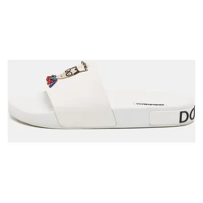 Dolce & Gabbana White Rubber Studded Accents Pool Slide Sandals Size