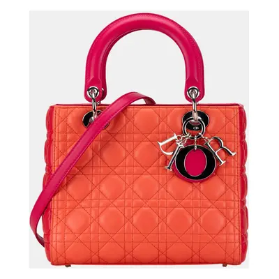 Dior Orange Medium Bicolor Lambskin Cannage Lady Dior