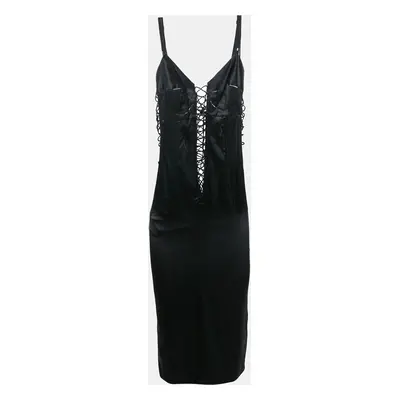 Dolce & Gabbana Black Silk Blend Satin Lace-Up Detail Corset Dress