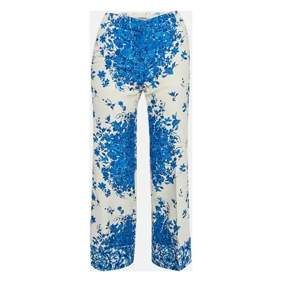 Valentino Blue Floral Print Wool Blend Wide-Leg Trousers