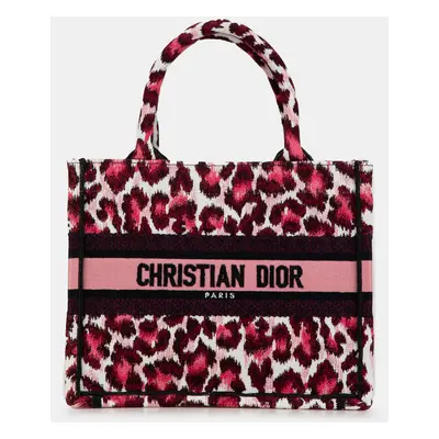 Dior Pink Mizza Small Embroidered Canvas Leopard Book Tote