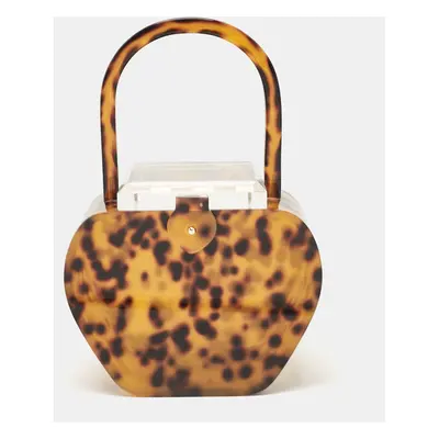 L'Afshar Brown Leopard Print Acrylic Top Handle Bag