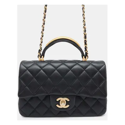 Chanel Black Lambskin Matelasse Top Handle Flap Bag