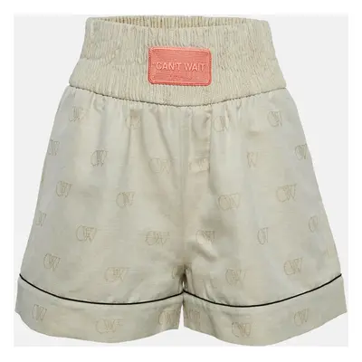 Off-White Beige Monogram Linen Blend Applique Detail Shorts