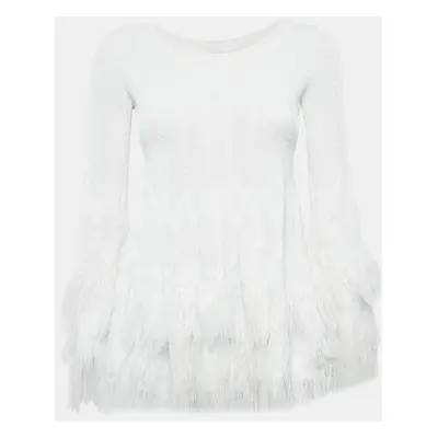 Alaia White Textured Knit Fray Detail Top