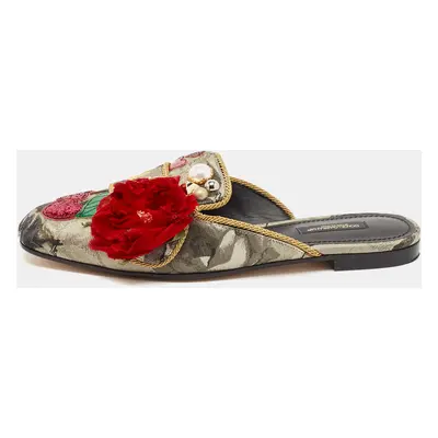 Dolce & Gabbana Multicolor Canvas flower Embellished Flat Mules Size