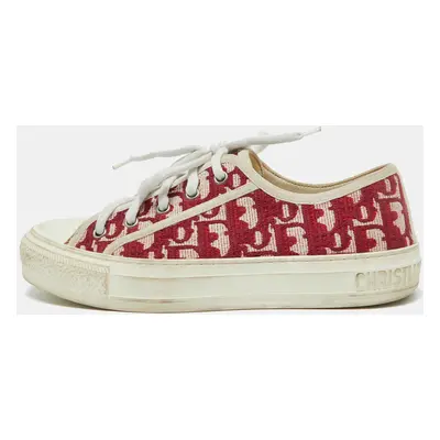 Dior Red/White Oblique Canvas Walk'n'Dior Low Top Sneakers Size 38.5