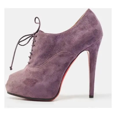 Christian Louboutin Purple Suede Peep Toe Lace Up Booties Size 35.5