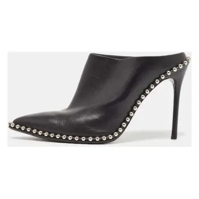 Alexander Wang Black Leather Eri Studded Pointed Toe Mules Size