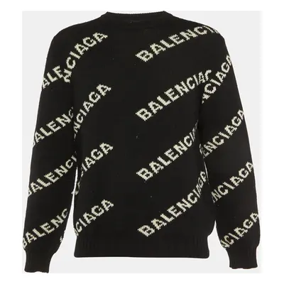 Balenciaga Black Logo Intarsia Wool Knit Crew Neck Jumper