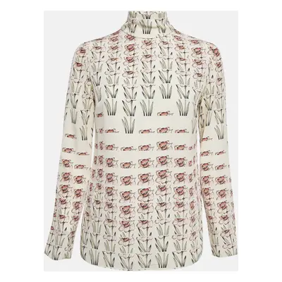 Prada Beige Daffodil Print Silk De Chine Top