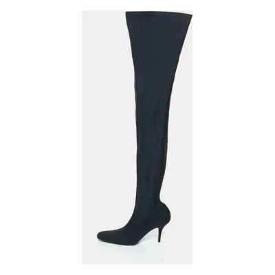 Balenciaga Navy Blue Knit Fabric Over The Knee Boots Size