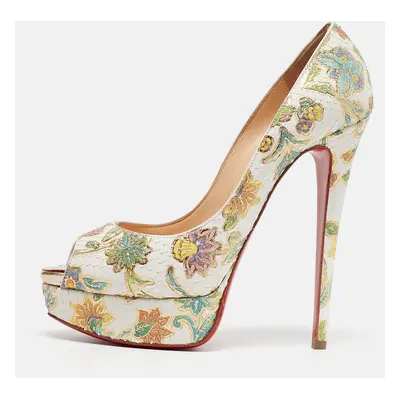 Christian Louboutin White Floral Print Python Lady Peep Pumps Size 38.5