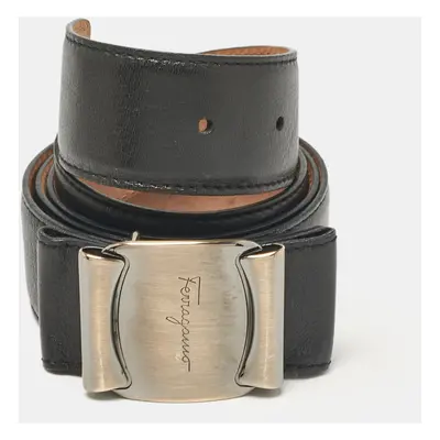 Salvatore Ferragamo Black Leather Metal Bow Belt 90CM