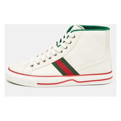 Gucci White Leather Tennis High Top Sneakers Size 40.5