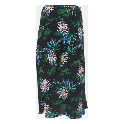 Kenzo Black Printed Crepe Wrap Effect Midi Skirt