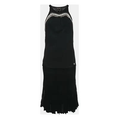 Roberto Cavalli Black Embellished Jersey Sleeveless Midi Dress