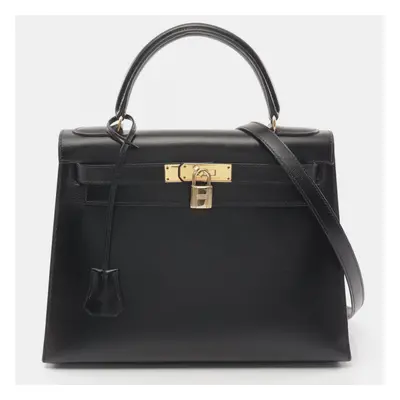 Hermes Black Leather Kelly Tote Bag