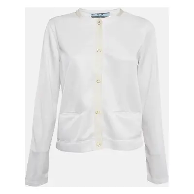 Prada White Jersey Button Front Silk Trimmed Blouse