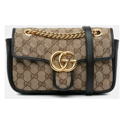 Gucci Beige Black Mini GG Canvas Marmont Matelasse Flap