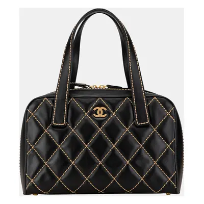 Chanel Black Lambskin Wild Stitch Handbag