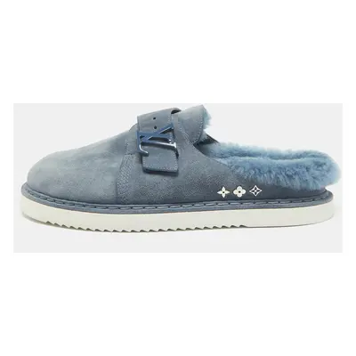 Louis Vuitton Blue Fur and Suede Easy Mules Size