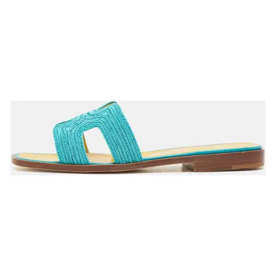 Hermes Blue Twisted Metal Thread Oran Flat Slides Size