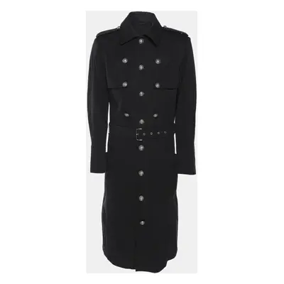 Balmain Dark Grey Cotton Blend Belted Coat