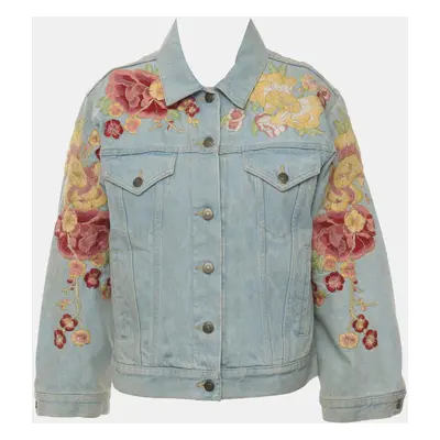 Gucci Light Blue Floral Embroidered Denim Jacket IT Women