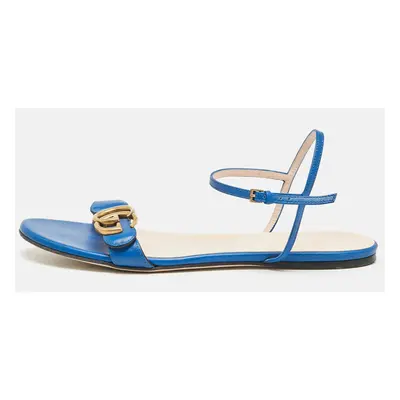 Gucci Blue Leather GG Marmont Flat Sandals Size 39.5