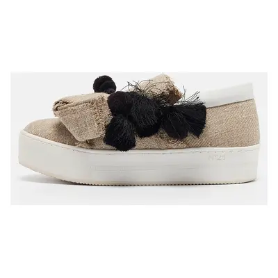 Nº21 Beige Jute Bow Slip On Sneakers Size