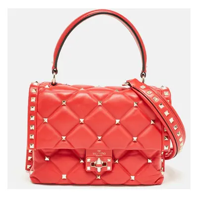 Valentino Red Quilted Leather Candystud Top Handle Bag