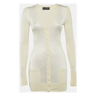 Dolce & Gabbana Cream Knit Bead Button Detail Cardigan