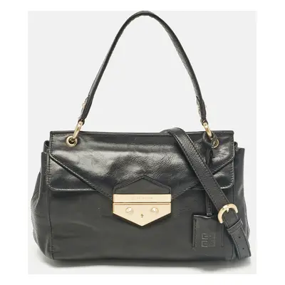 Givenchy Black Leather Pushlock Flap Top Handle Bag