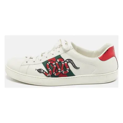 Gucci White Leather and Snakeskin Embossed Leather Ace Lace Up Sneakers Size 43.5