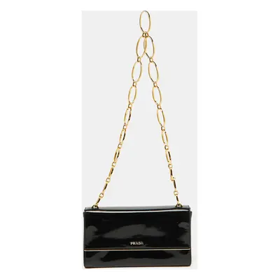 Prada Black Patent Leather Chain Flap Shoulder Bag