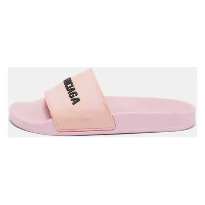 Balenciaga Pink Rubber Logo Embossed Flat Slides Size