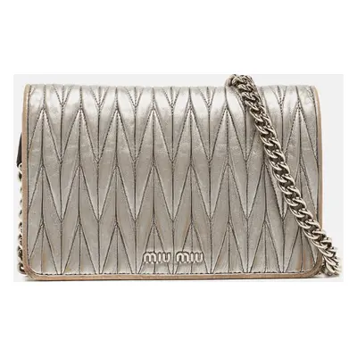 Miu Miu Grey Matelassé Leather Chain Crossbody Bag