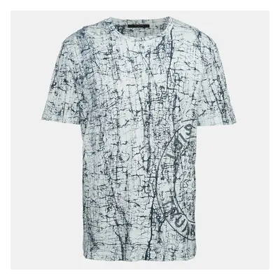 Louis Vuitton White/Blue Abstract Print Jersey Crew Neck T-Shirt