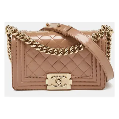 Chanel Beige Quilted Patent Leather Boy Flap Bag