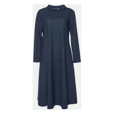 Weekend Max Mara Navy Blue Striped Wool Knit Midi Dress