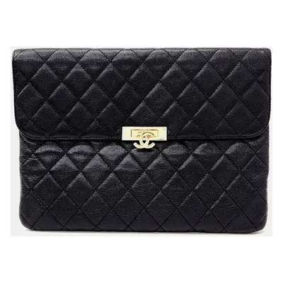 Chanel Black Leather Flap New Medium Clutch