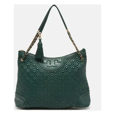 Tory Burch Green Leather Fleming Top Zip Shoulder Bag