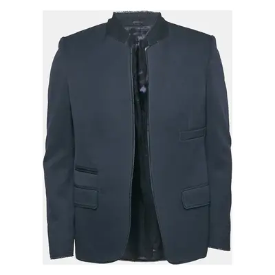 Alexander McQueen Navy Blue Raw Edge Detail Open Front Blazer