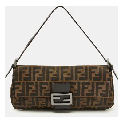 Fendi Tobacco Zucca Canvas and Leather Flap Baguette Bag