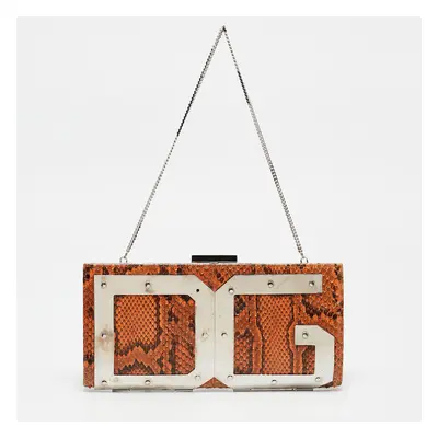 Dolce & Gabbana Orange Python DG Logo Chain Clutch