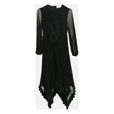 Zimmermann Black Swiss Dots Lace and Chiffon Plisse Espionage Midi Dress