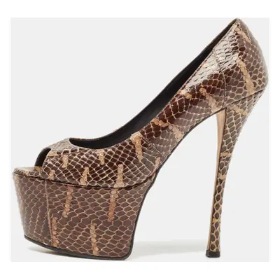 Giuseppe Zanotti Brown Python Leather Platform Pumps Size 38.5