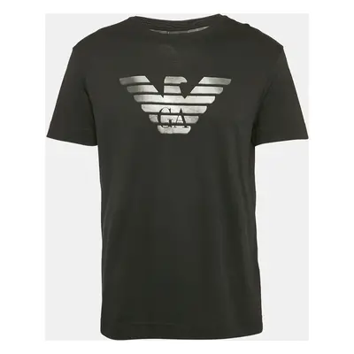 Emporio Armani Black Logo Print Cotton Crew Neck T-Shirt