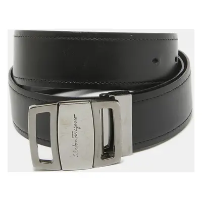 Salvatore Ferragamo Black/Dark Brown Leather Cut to Size Buckle Belt